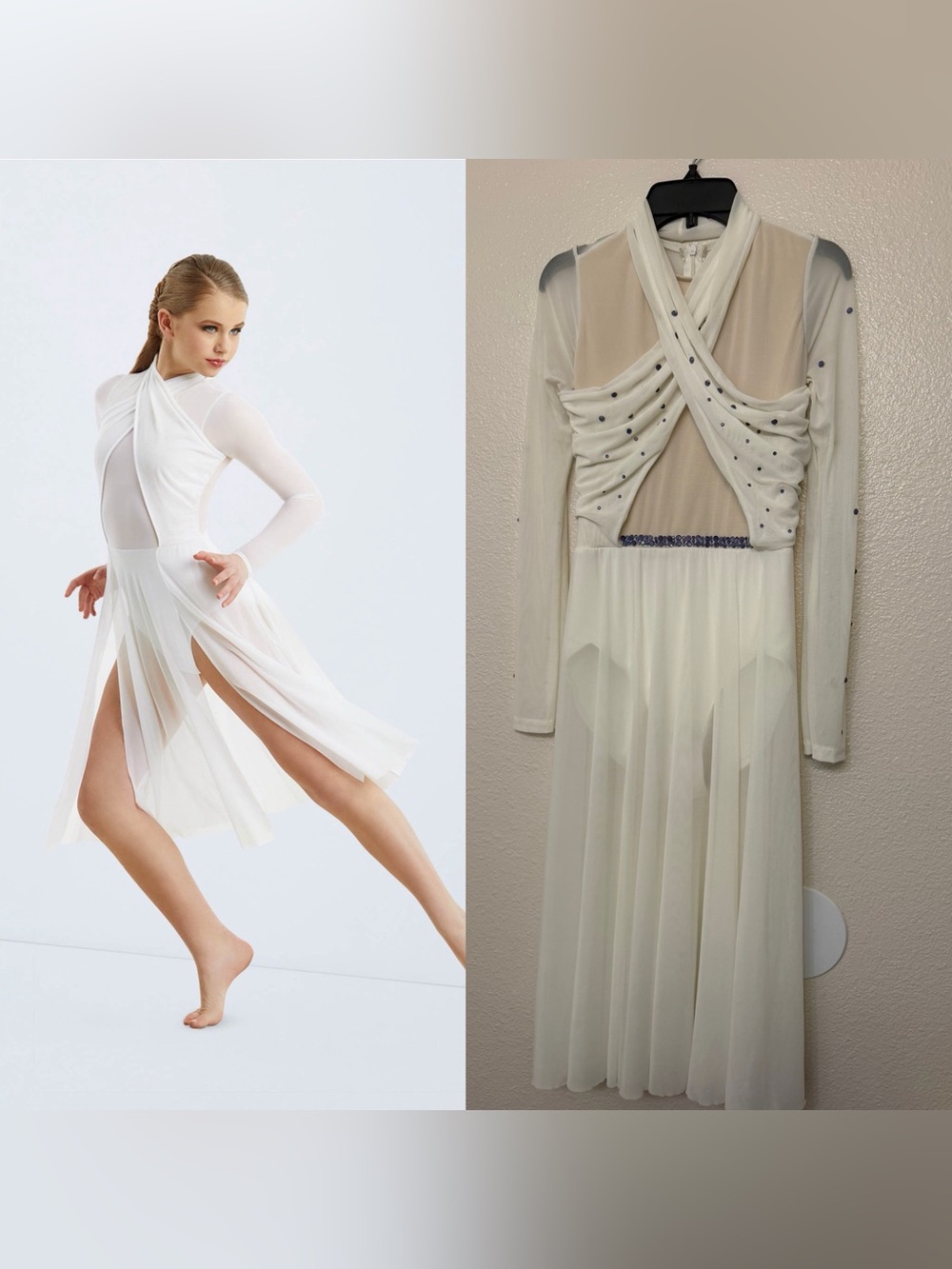 WEISSMAN Dance elite lyrical custom solo illusion dress white Star D10402 SA adl